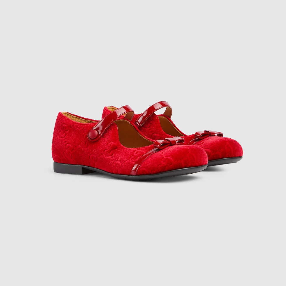 GUCCI Baby GG Ballet Flat With Bow Red Fabric