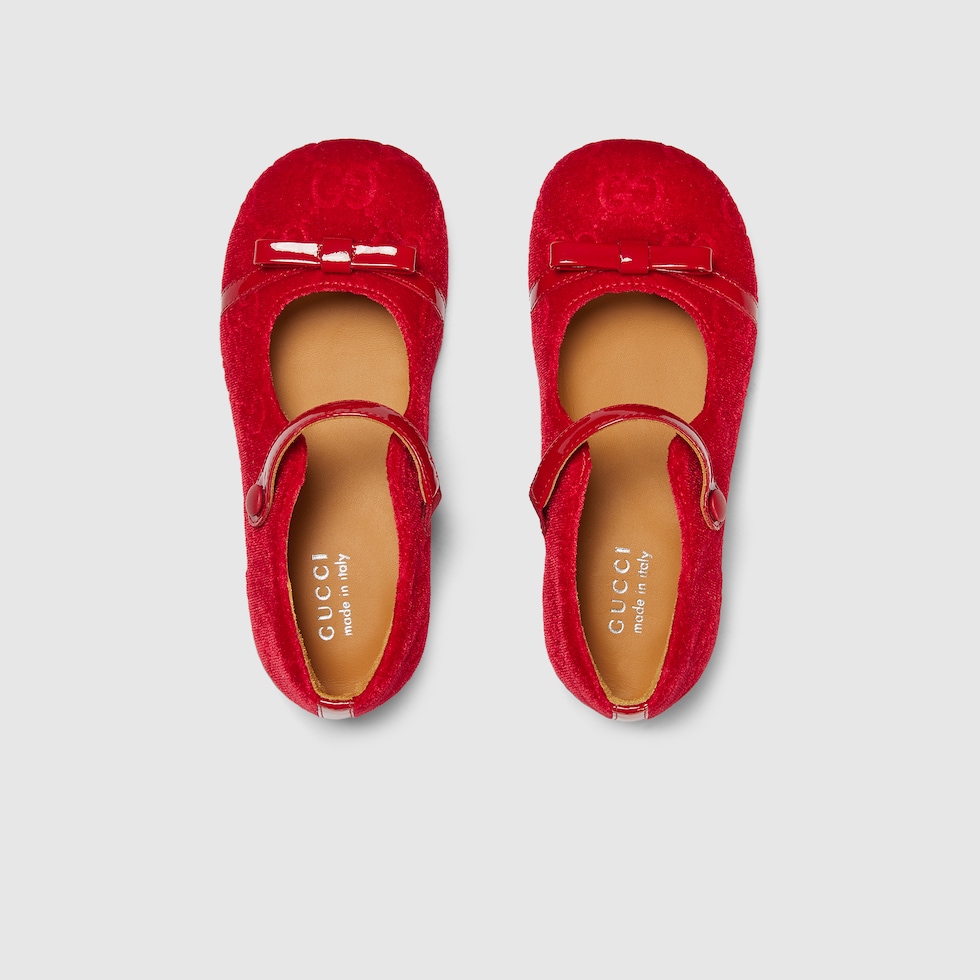 Toddler GG ballet flat with bow in red GG velvet GUCCI Canada