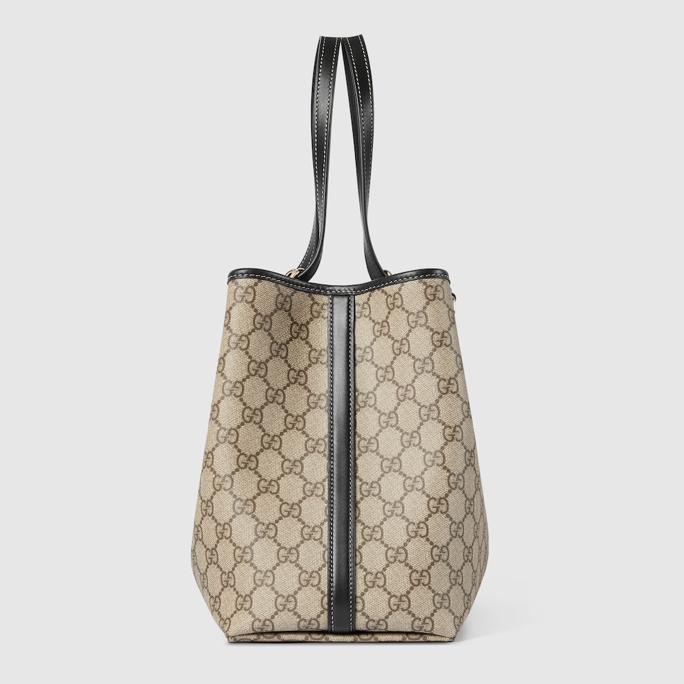 GG Emblem medium tote bag in beige and dark brown fabric | GUCCI® GR