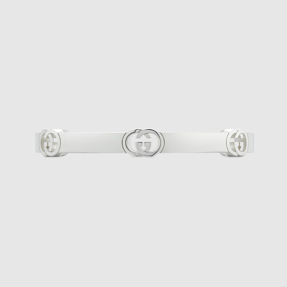 アクセサリー GUCCI Logo Black Patent Silver Bangle Gucci Sterling Silver Interlocking G Cuff Bangle Bracelet