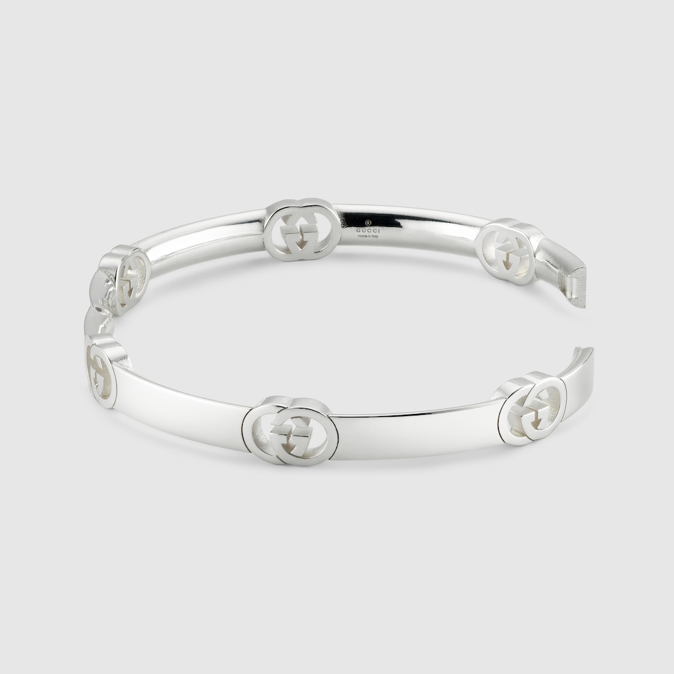 アクセサリー GUCCI Logo Black Patent Silver Bangle Gucci Unisex Trademark Leather & Sterling Silver Bracelet