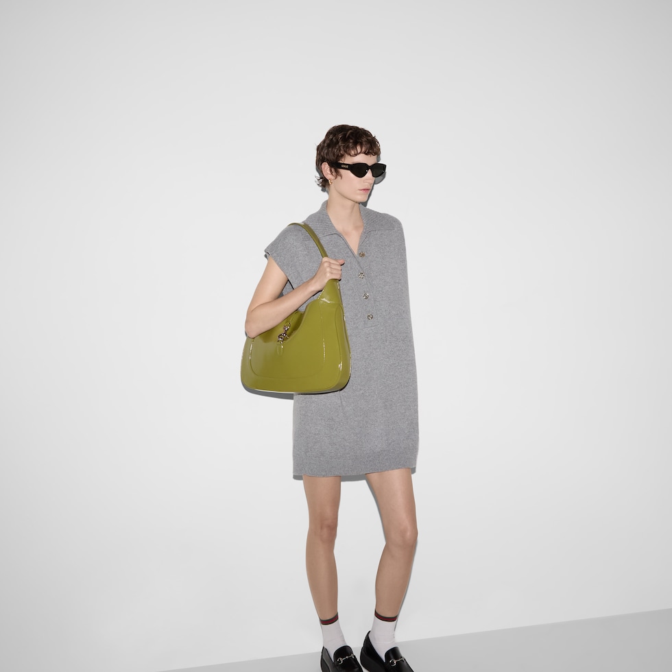 Jackie large shoulder bag in olive green patent leather Jackie large shoulder bag in olive green patent leather