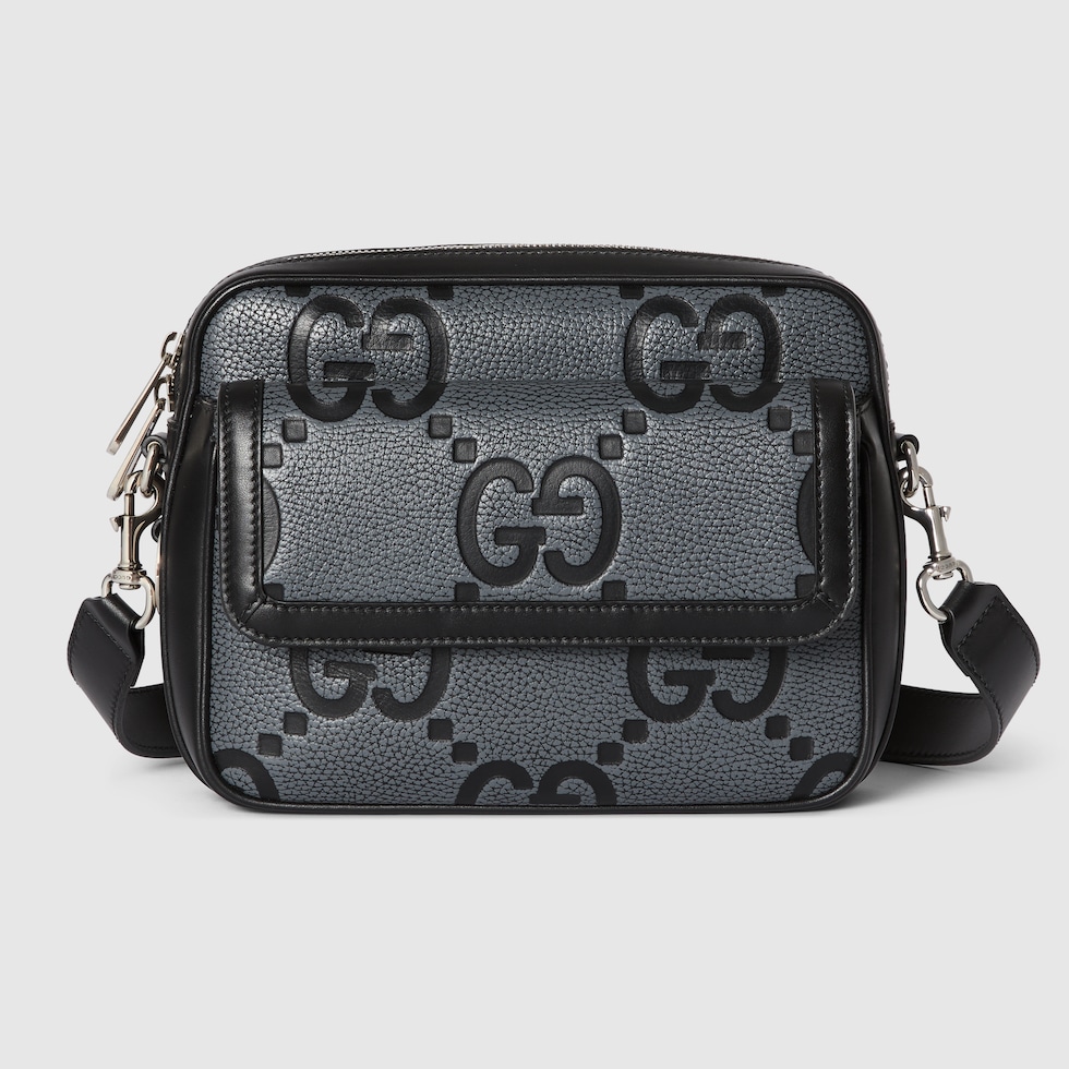 GG jumbo small crossbody bag in black leather | GUCCI® US