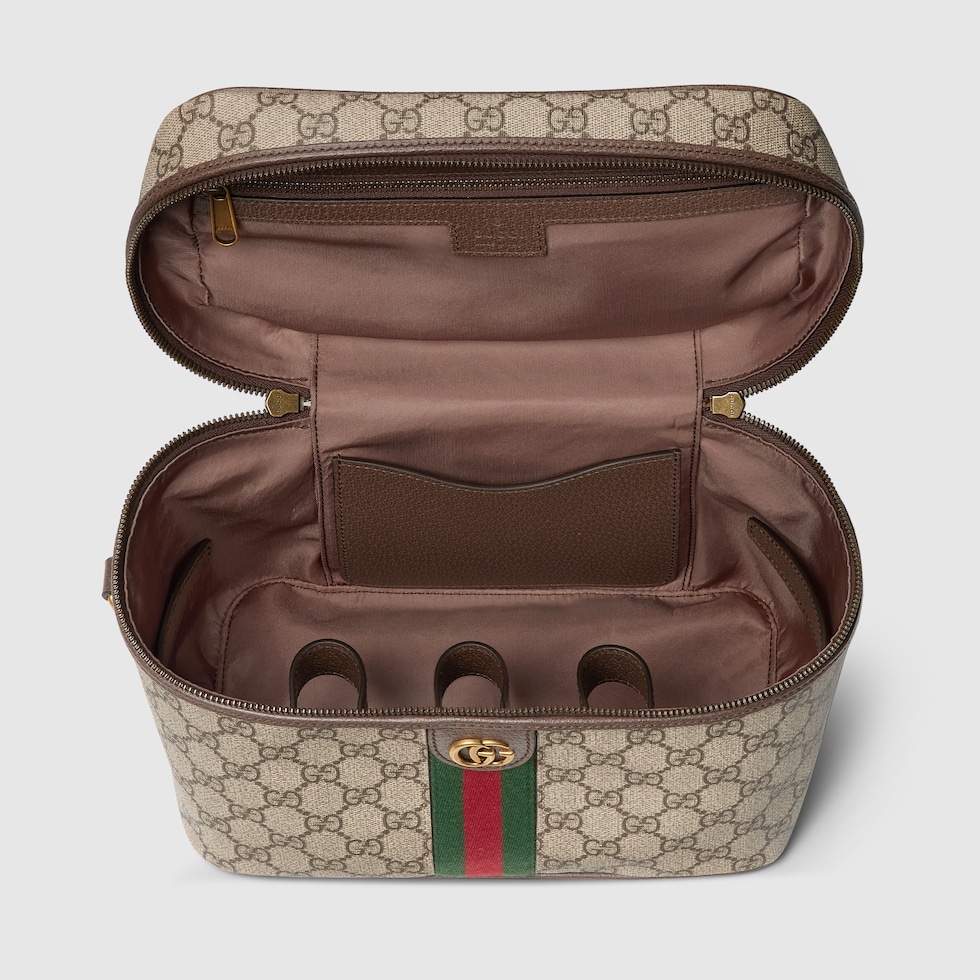 Gucci Savoy medium beauty case in beige and dark brown
