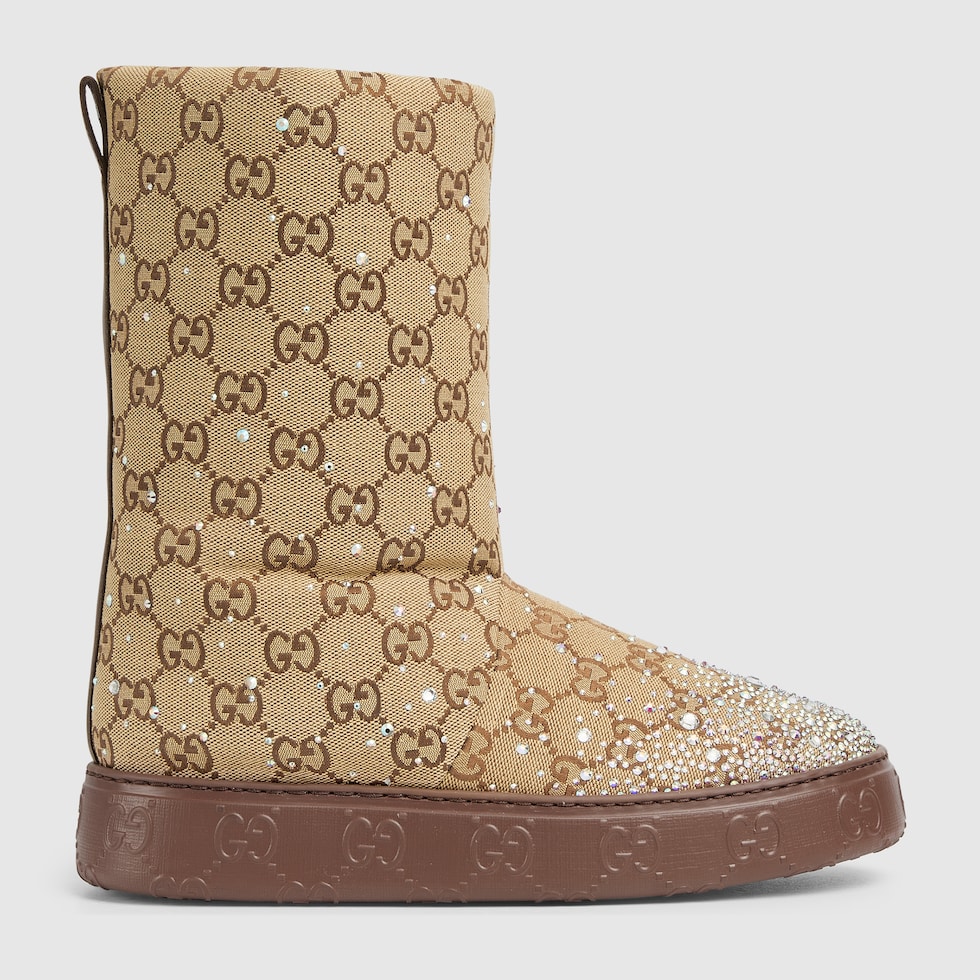 Women s boot with crystals in beige and dark brown GG canvas GUCCI Canada