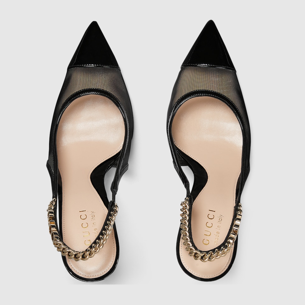 Gucci Signoria slingback pump in black mesh | GUCCI® CA