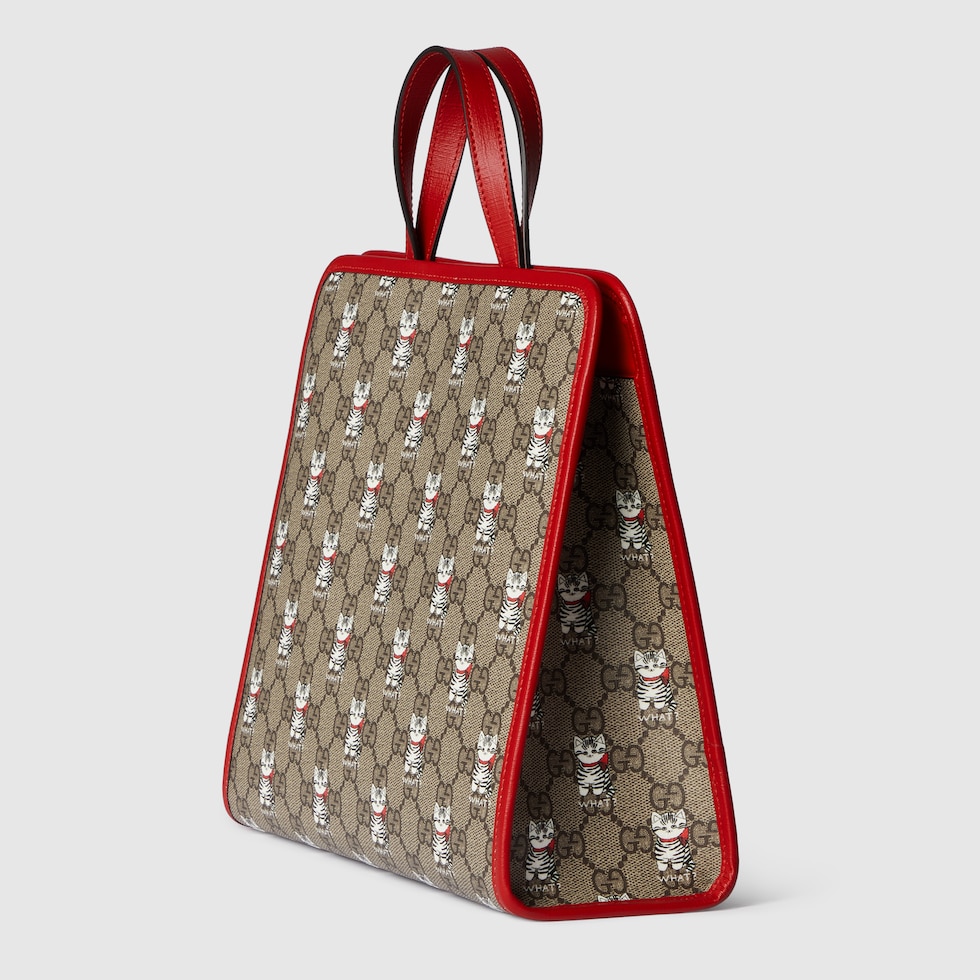 チルドレンズ〕GG プリント トートバッグ ・ベージュ＆ダークブラウン