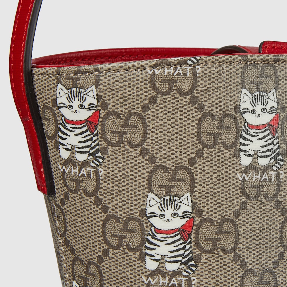 Children's printed GG bucket bag in beige and dark brown