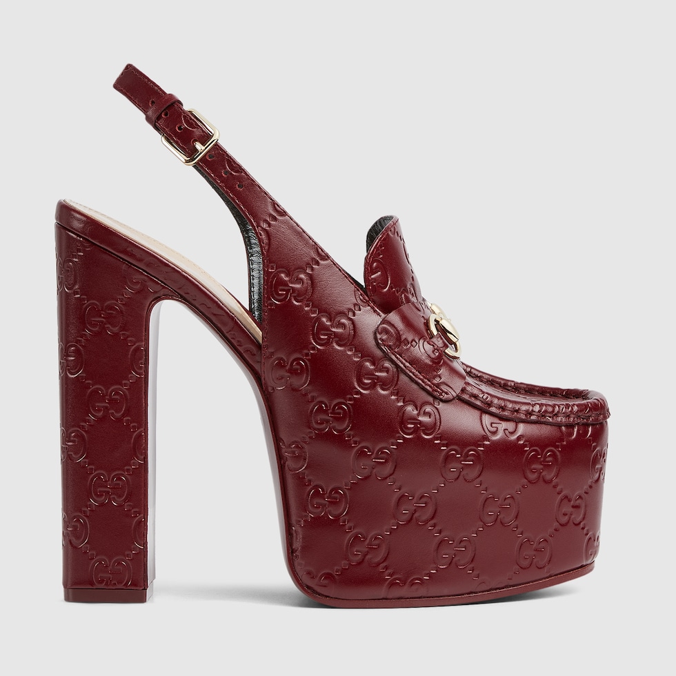 Women s Horsebit platform loafer slingback in Rosso Ancora red GG leather GUCCI UK