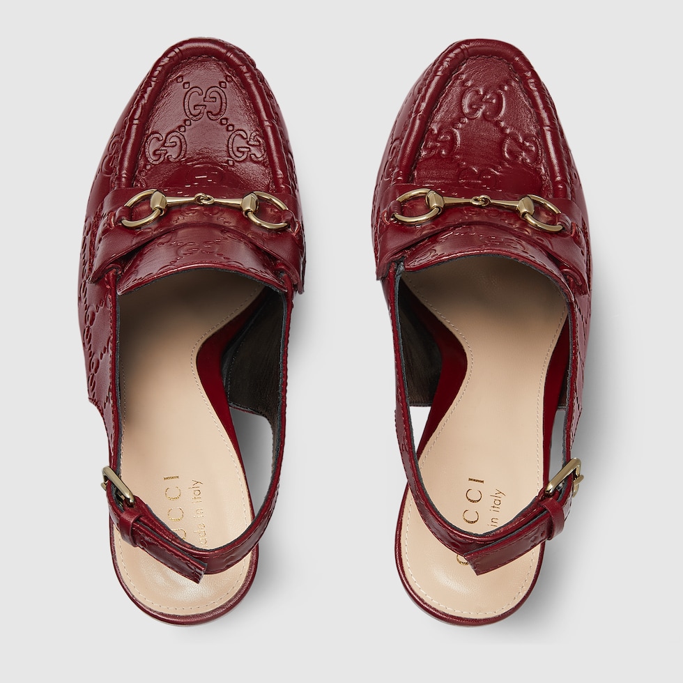 Women s Horsebit platform loafer slingback in Rosso Ancora red GG leather GUCCI Australia