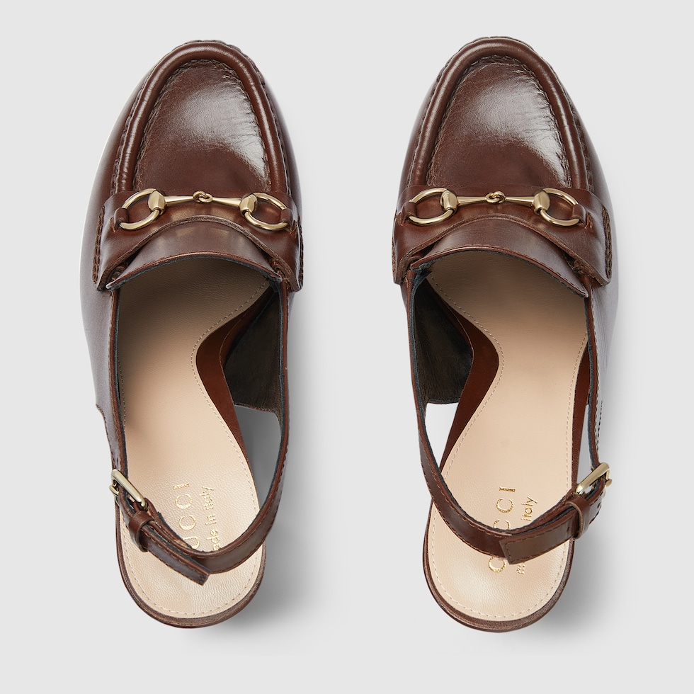 Women s Horsebit platform loafer slingback in dark brown leather GUCCI Canada
