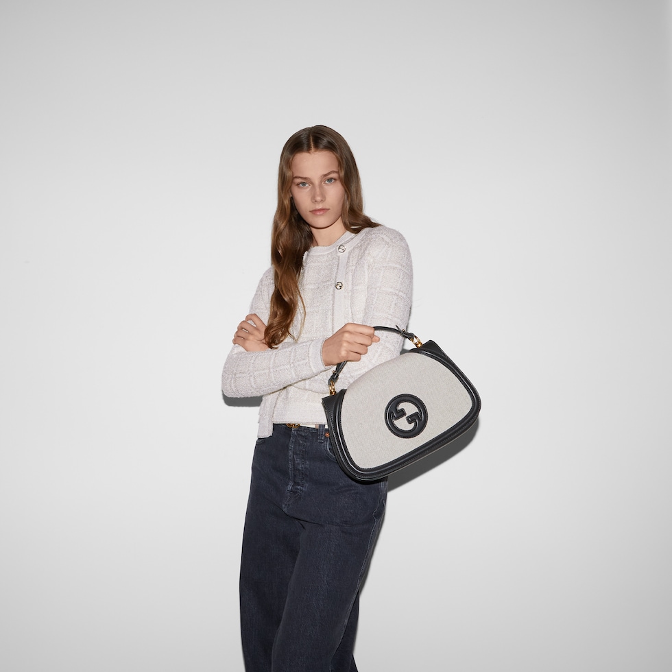 Gucci Blondie medium top handle bag in natural canvas