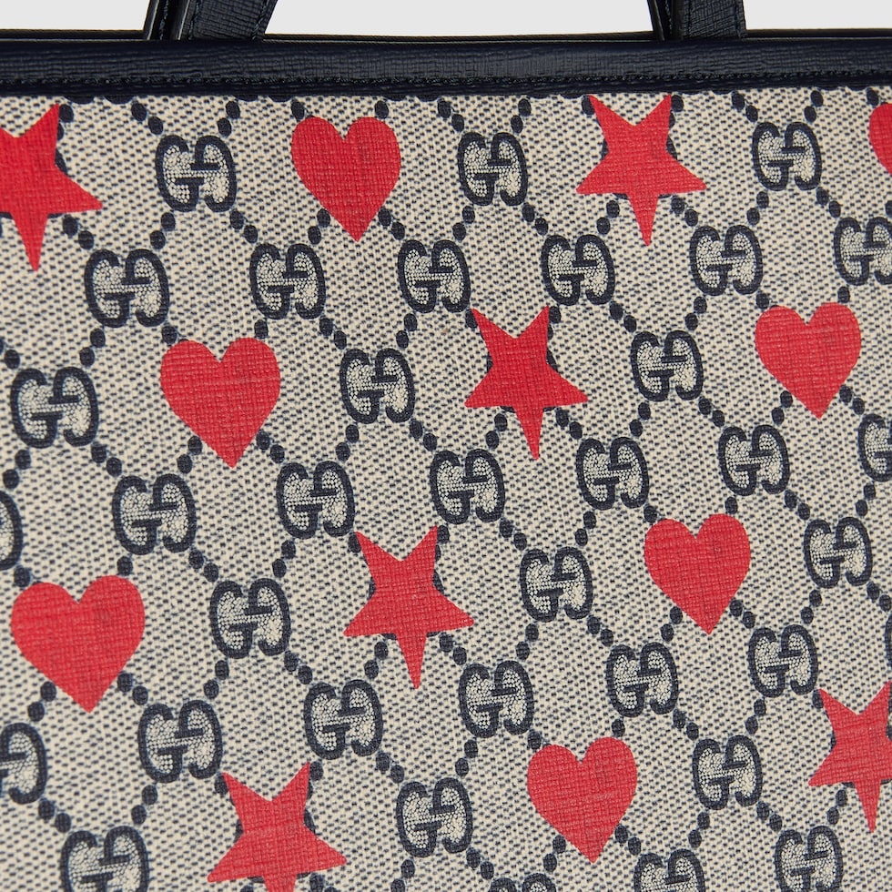 Children's printed GG tote bag in beige and blue Supreme
