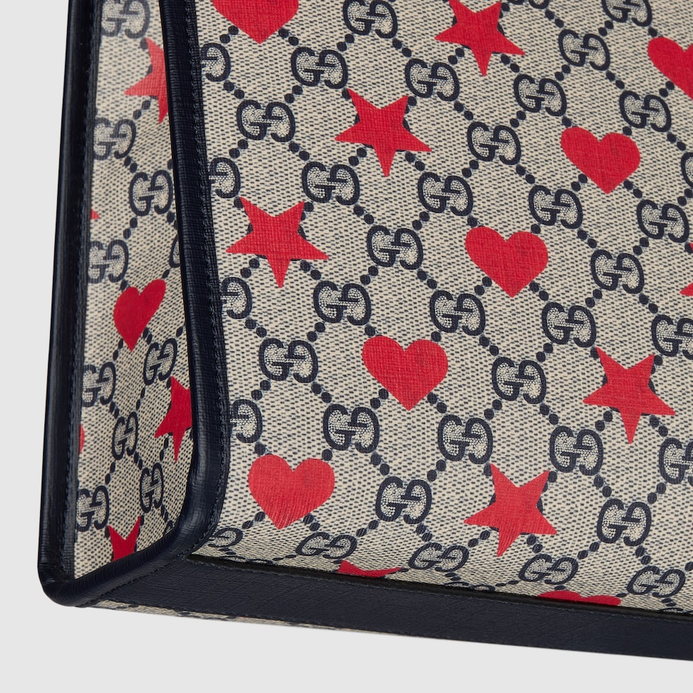 トートバッグ Gucci Gg Suprime Fabric Gg Shopping Bag Children's printed GG tote bag in beige and blue Supreme