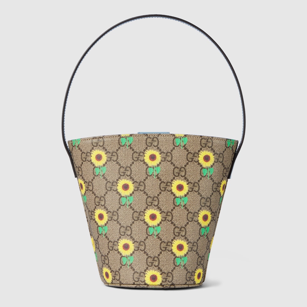 Children's printed GG bucket bag in beige and dark brown