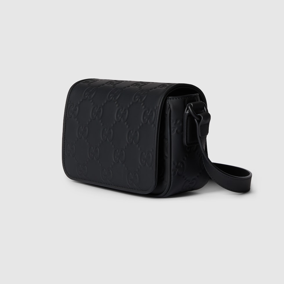 Rubber-effect mini messenger bag in black leather | GUCCI® US