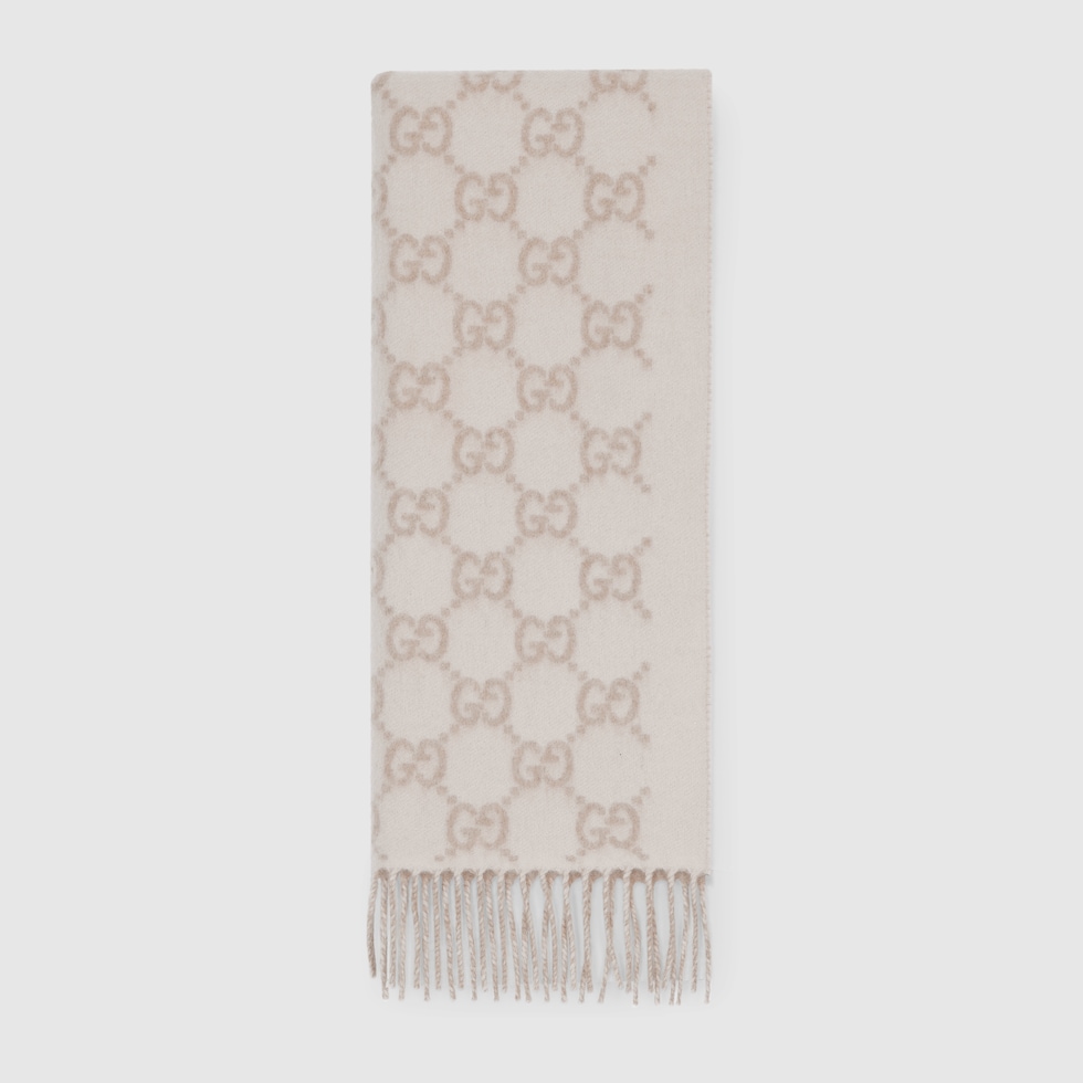 スカーフ GUCCI SCARF (8123173GAC0 9165) GG cashmere scarf in white and brown | GUCCI® US
