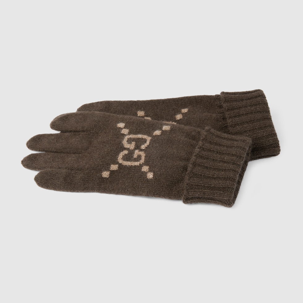 GG cashmere gloves in brown and beige | GUCCI® US