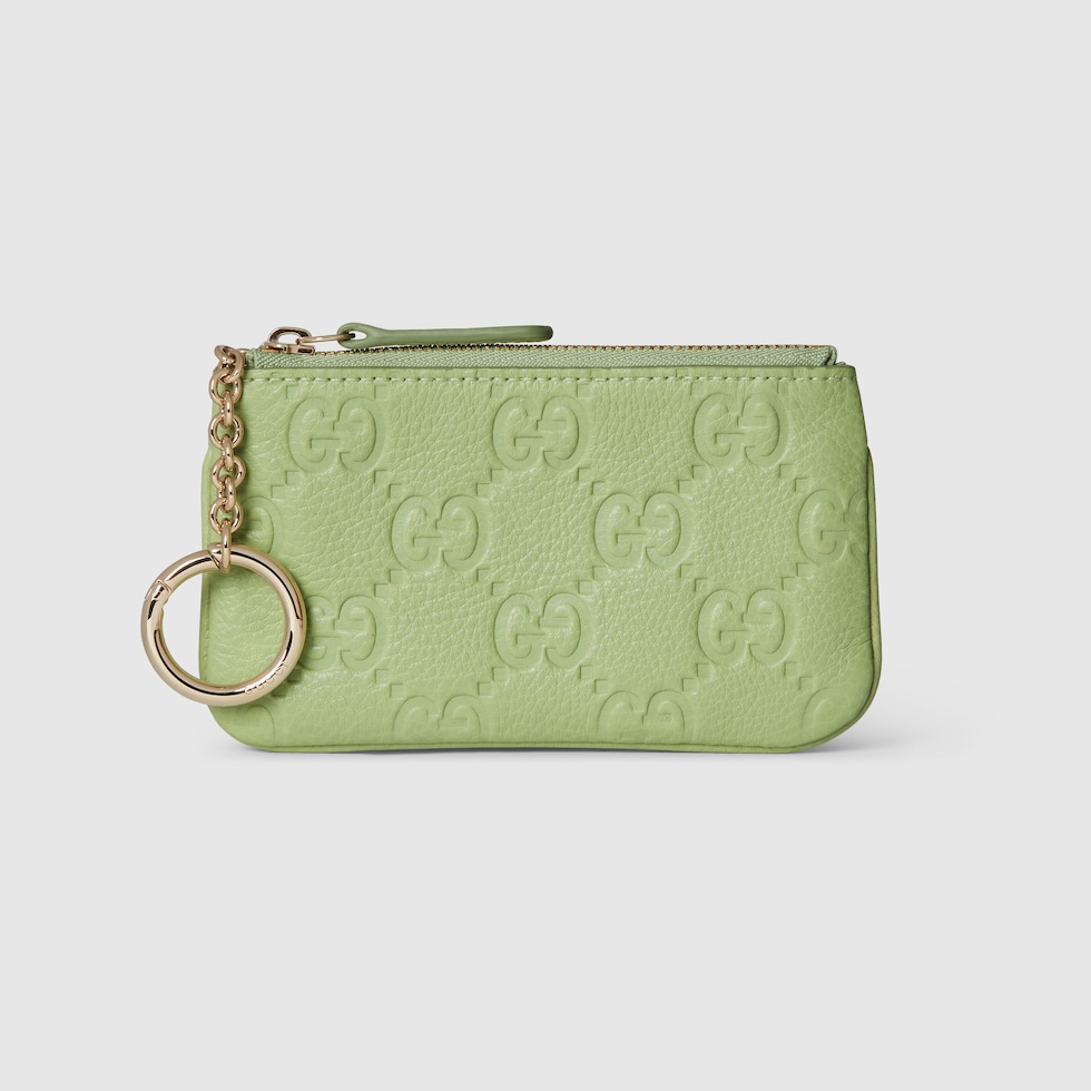 GG Emblem key pouch in pale green leather | GUCCI® US