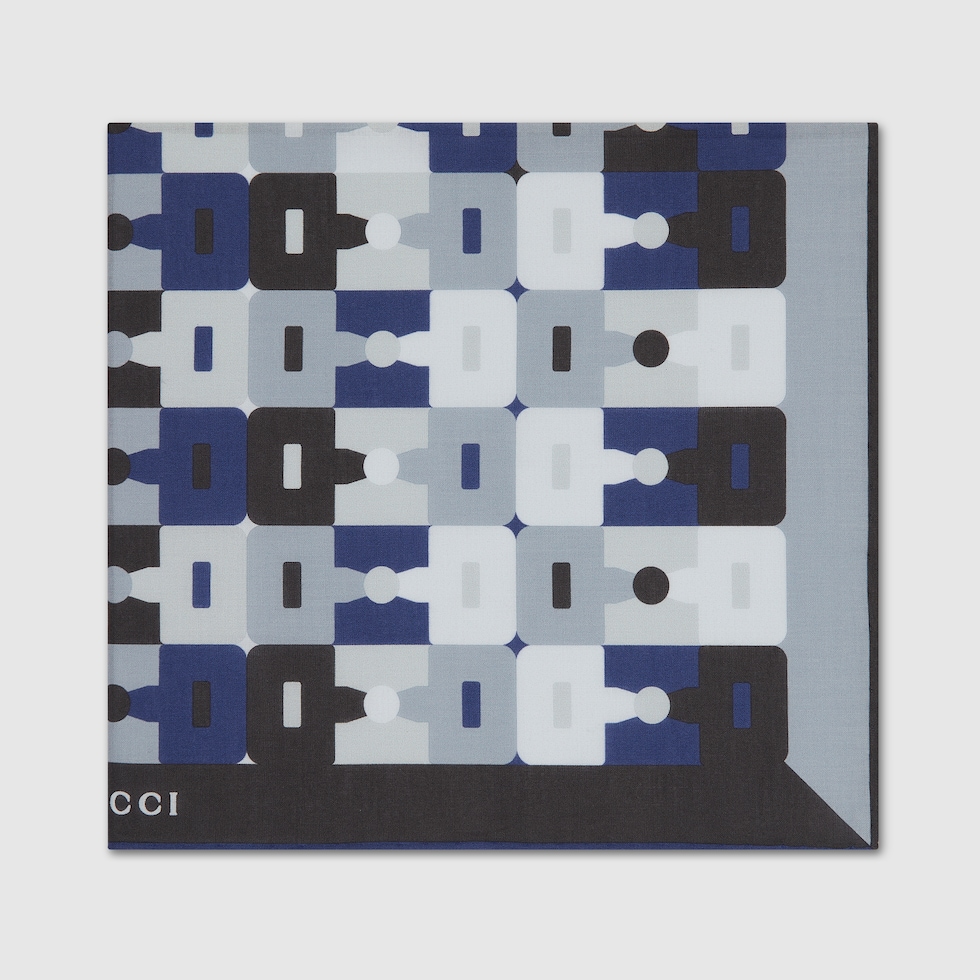 プリント コットン ハンカチ ・ダークブルー＆ブルー | GUCCI公式