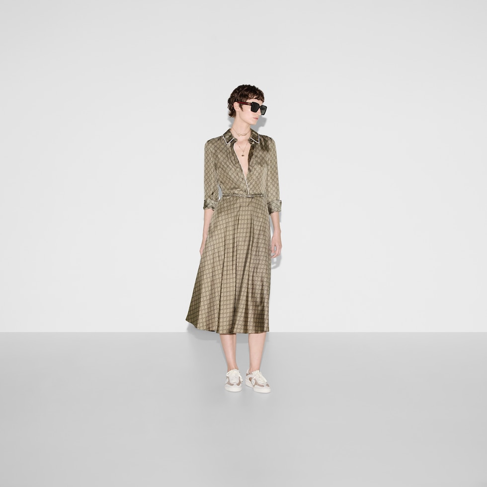 【日本未入荷】ベルト付き GGシルク ツイルドレス GGシルクツイル ドレスキャメル | GUCCI公式
