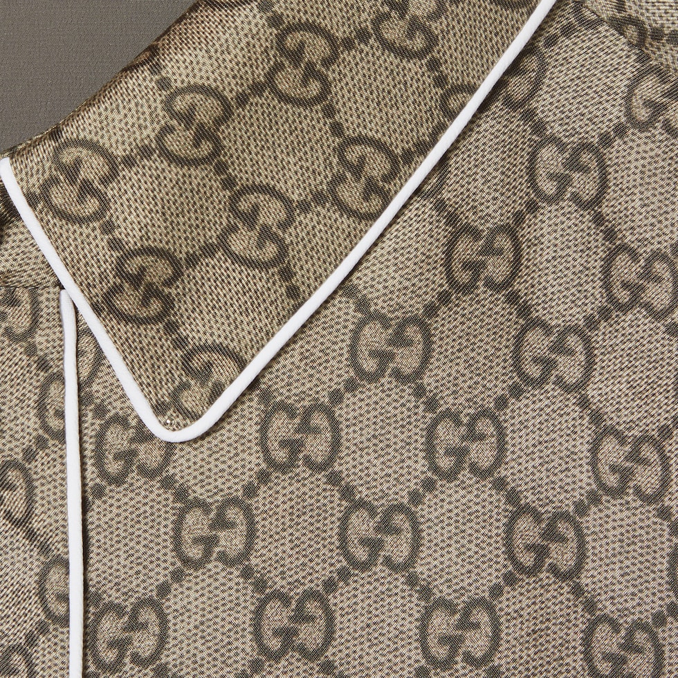 GG silk twill dress in camel | GUCCI® SI