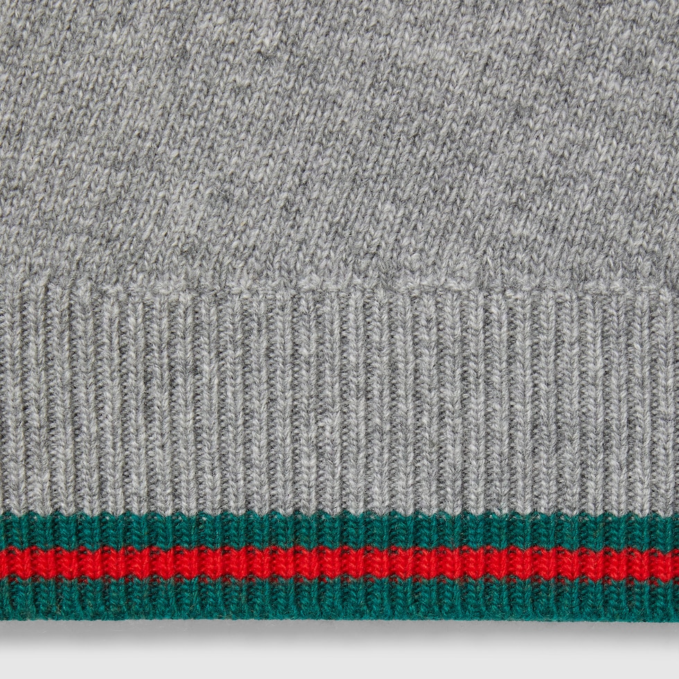 Wool and cashmere cardigan with Web in grey mélange | GUCCI® US