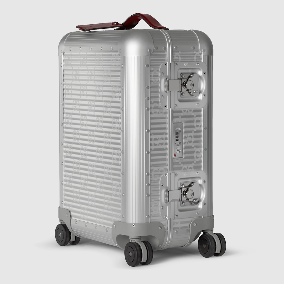 Gucci Porter cabin plus trolley in metallic silver aluminium