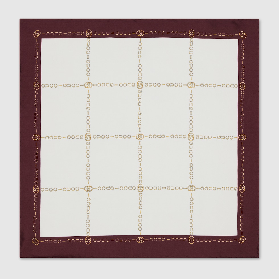 Interlocking G Gucci chain silk pocket square in ivory | GUCCI® US