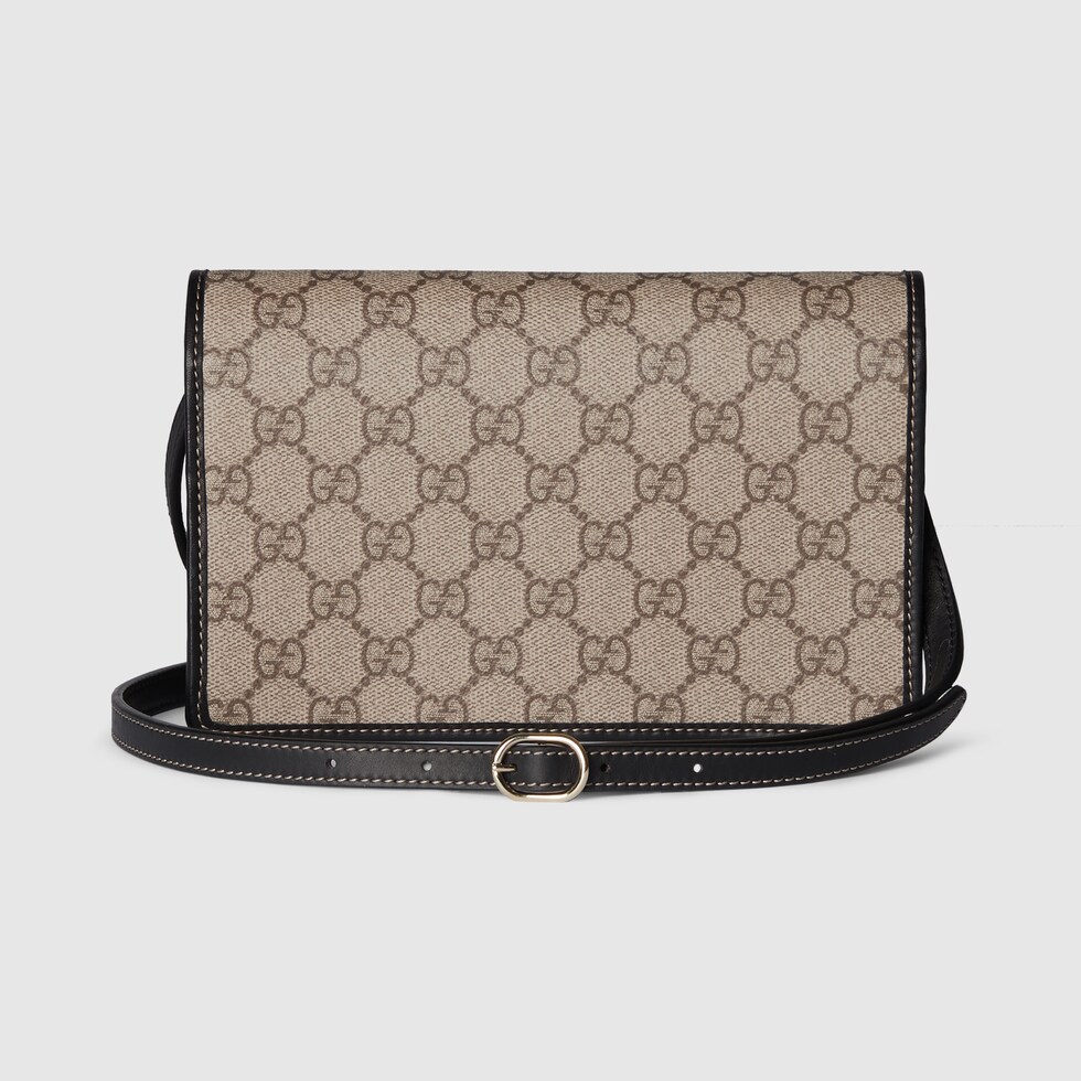 GG Emblem super mini shoulder bag in beige and dark brown fabric GUCCI Canada