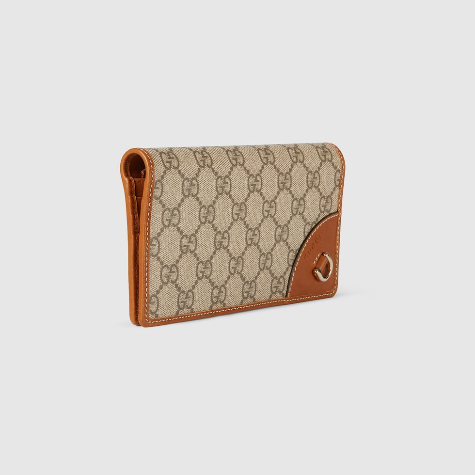 GG Emblem continental wallet in beige and dark brown fabric