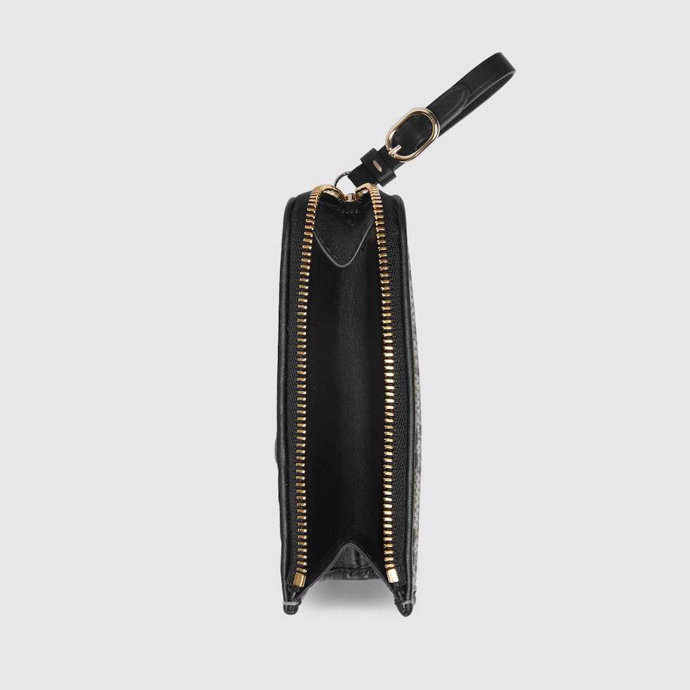 GG Emblem zip card case in beige and dark brown fabric