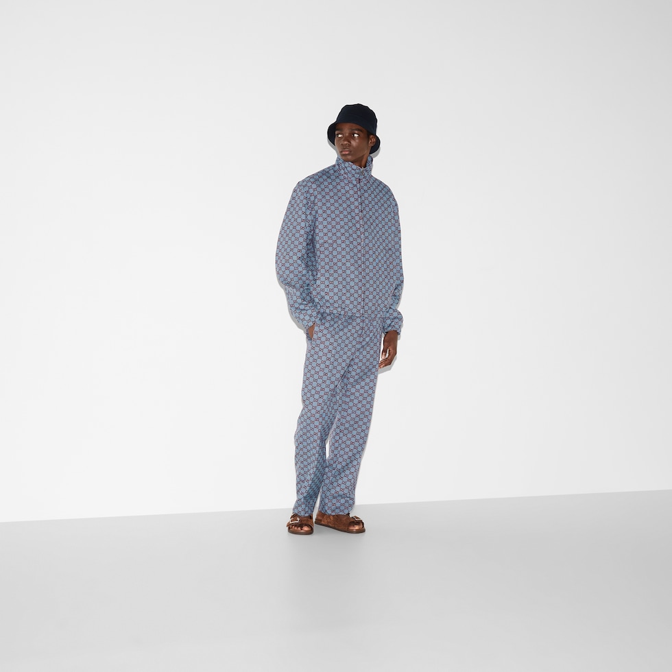 GG pied-de-poule wool leisure pants in light blue and