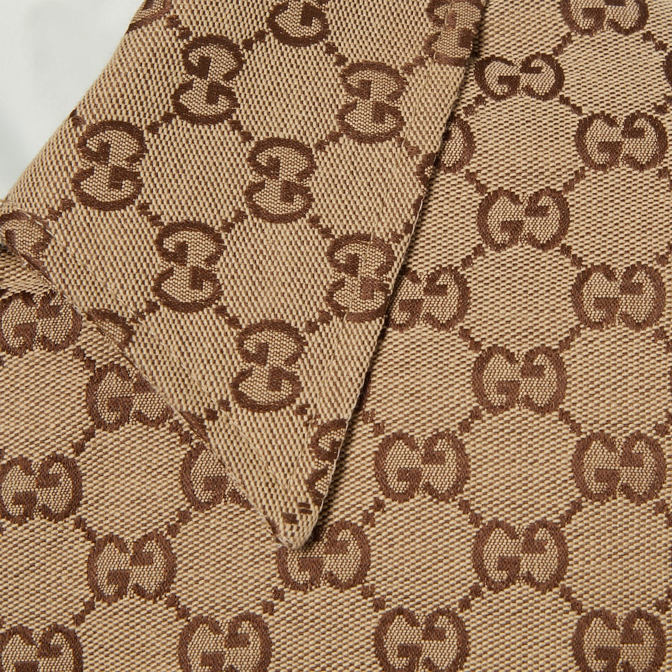 Overshirt in tessuto GG in cammello e marrone scuro | GUCCI