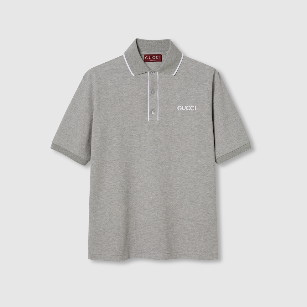 Cotton piquet polo shirt in grey | GUCCI® US