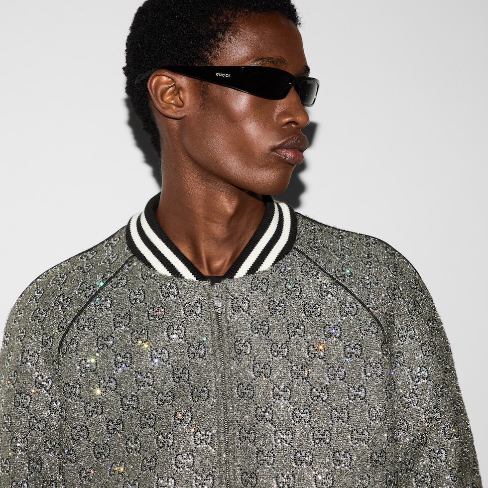 Embroidered tweed bomber jacket in grey GUCCI BE
