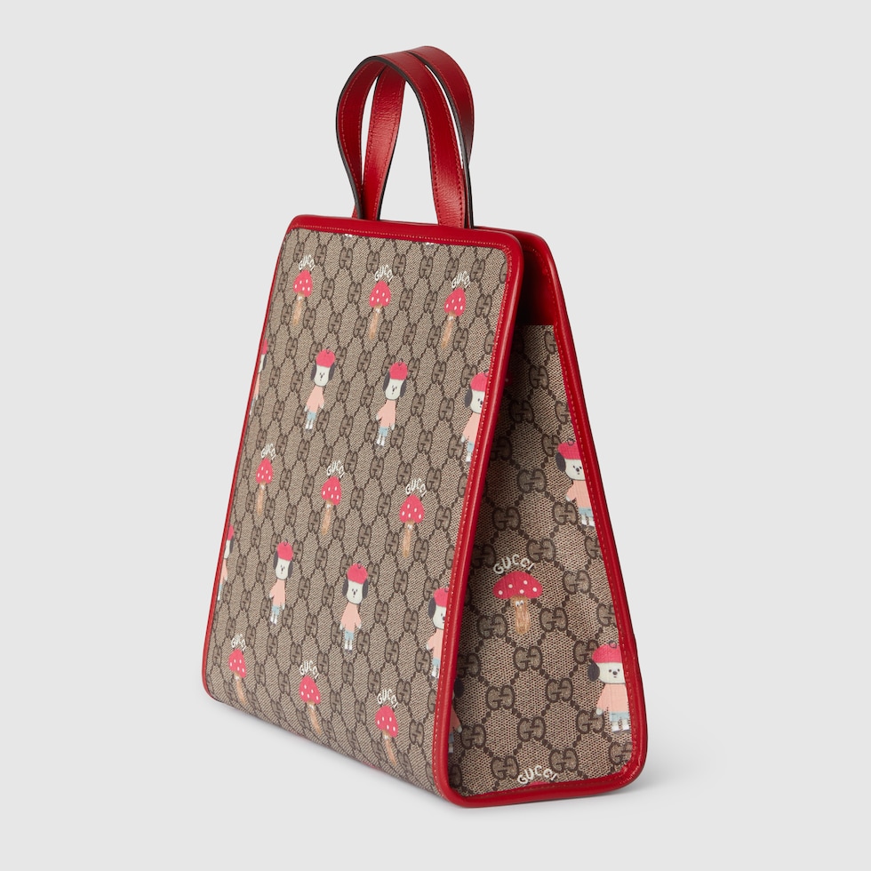 GG Kinder Shopper mit Print in beigefarbener und dunkelbrauner Supreme GUCCI DE
