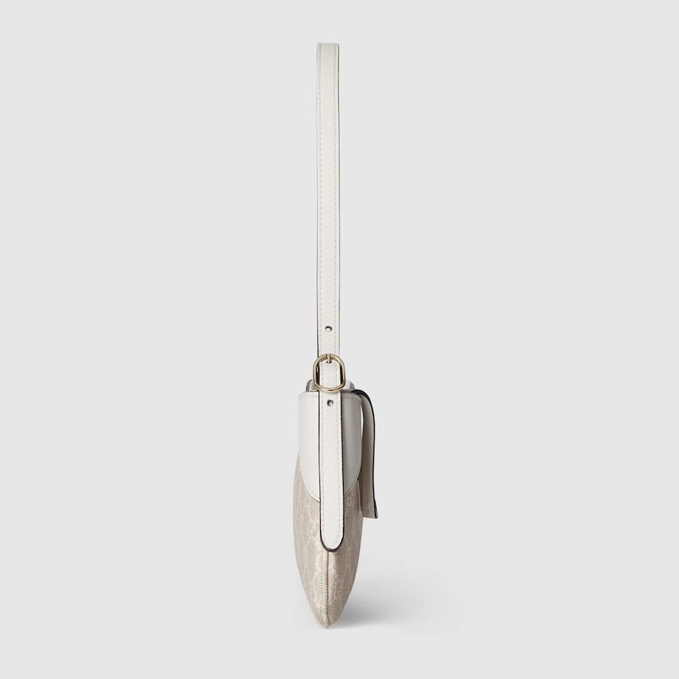 GG Emblem super mini shoulder bag in beige and white fabric