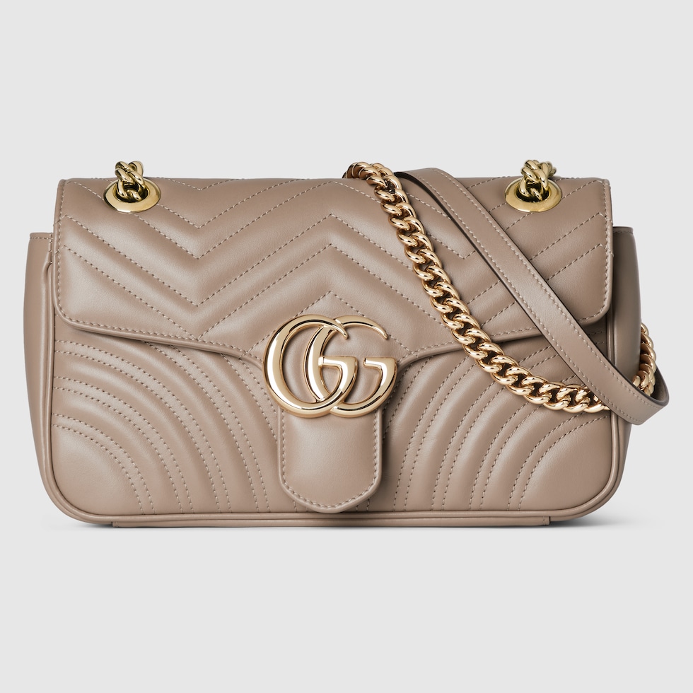 Sac a epaule GG Marmont petit format en cuir taupe GUCCI FR