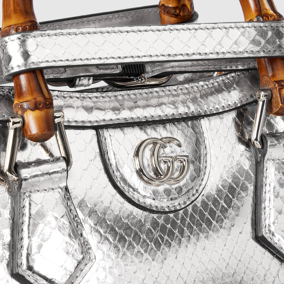 Gucci Diana python small tote bag in silver-toned | GUCCI® US