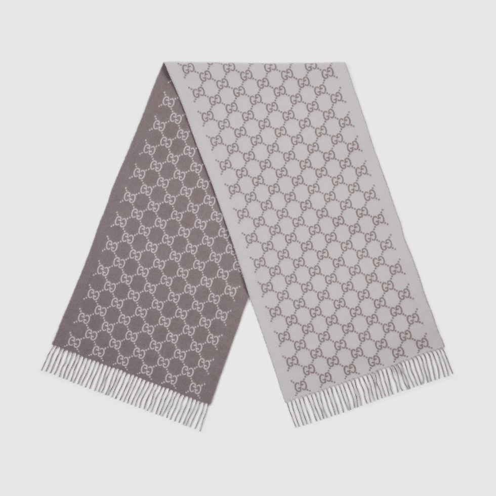 GUCCI GG cashmere scarf with lurex effect ロゴ モノグラム Wool cashmere scarf with Double G in burgundy | GUCCI® US