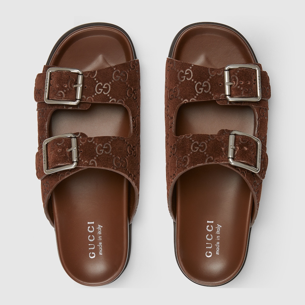 サンダル Gucci Suede Slides Men's slide sandal in oatmeal GG suede | GUCCI® US