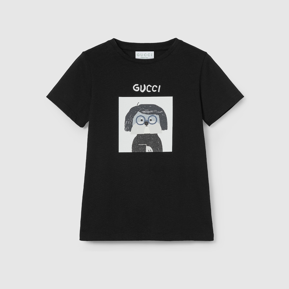 Children s printed cotton T shirt in black GUCCI US