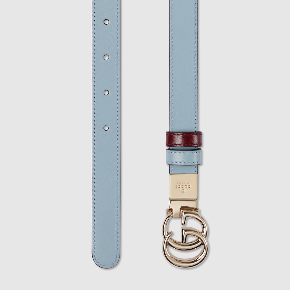 GG Marmont reversible thin belt in light blue and Rosso Ancora red