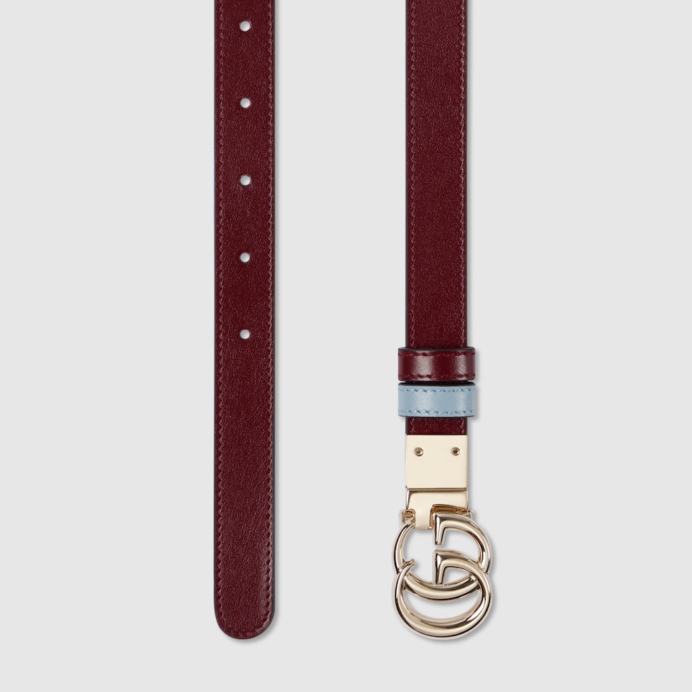 GG Marmont reversible thin belt in light blue and Rosso Ancora red
