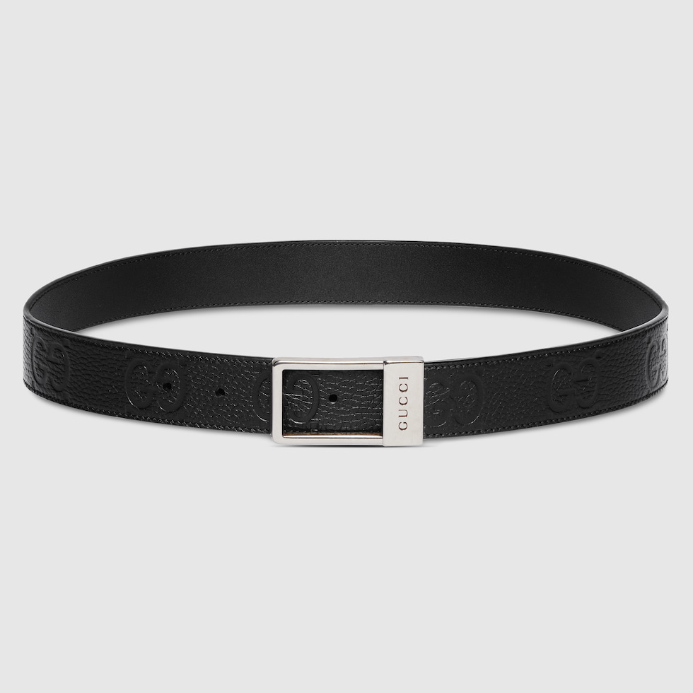 レクタングル バックル GGベルトブラック レザー | GUCCI公式