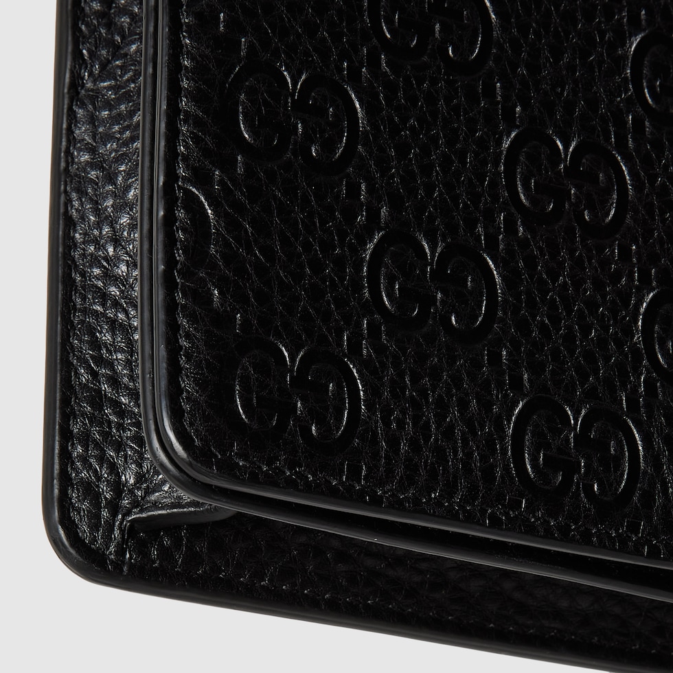 GG Emblem super mini shoulder bag in black leather | GUCCI® US