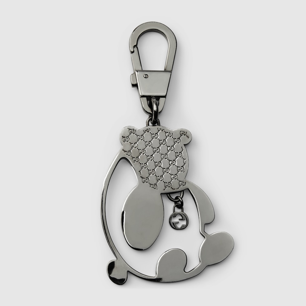 Panda keychan with Interlocking G in silver-toned metal