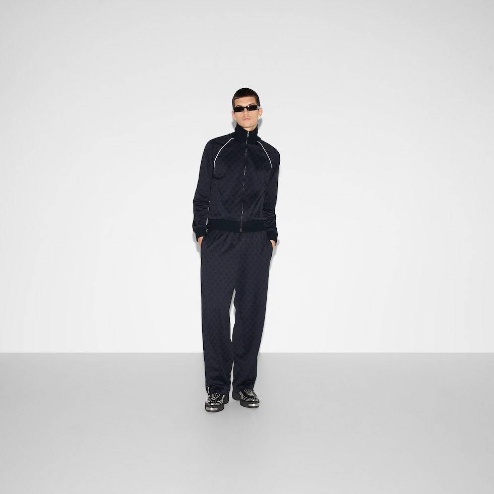 GG nylon and jersey zip jacket in navy | GUCCI® US
