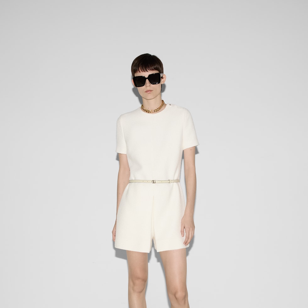 Wool bouclé jumpsuit in off white | GUCCI® US